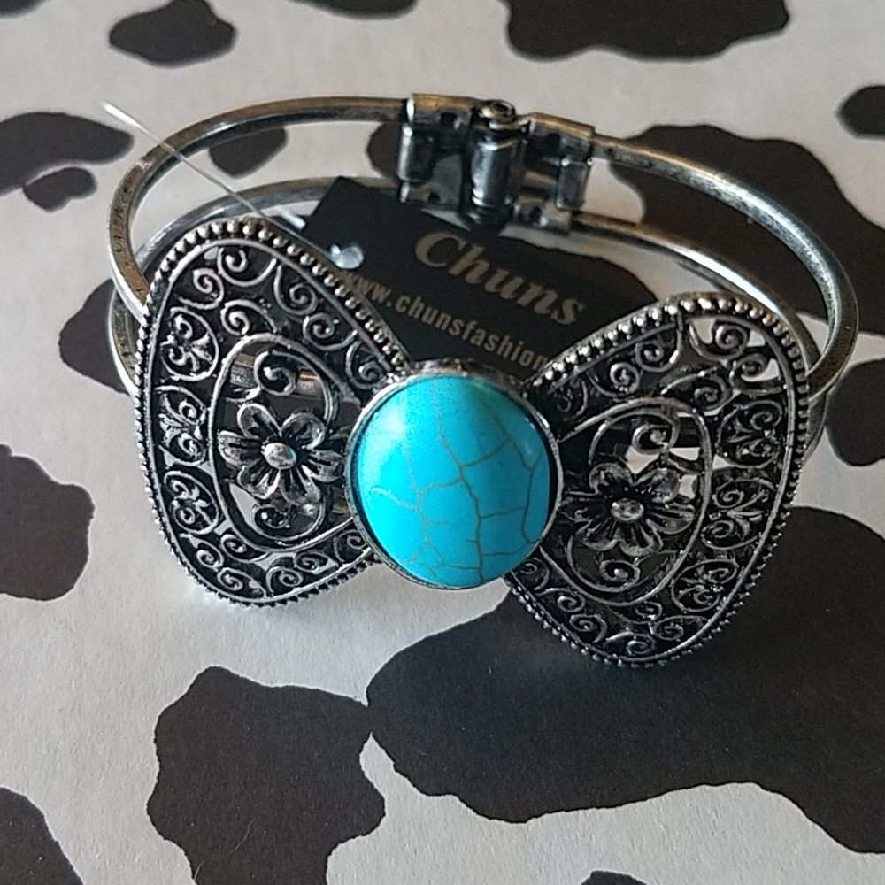 Silver & Turquoise Bow Shaped Bracelet